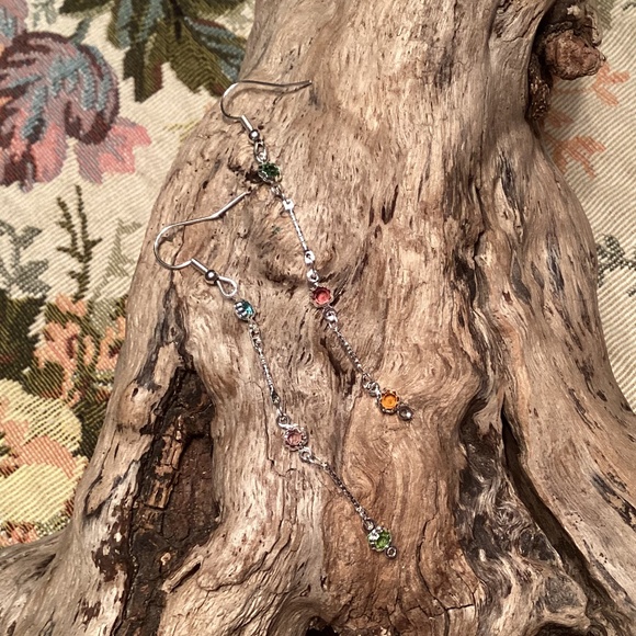 Multicolor Crystal Silver Plated Pierced Dangle Earrings - Picture 2 of 3